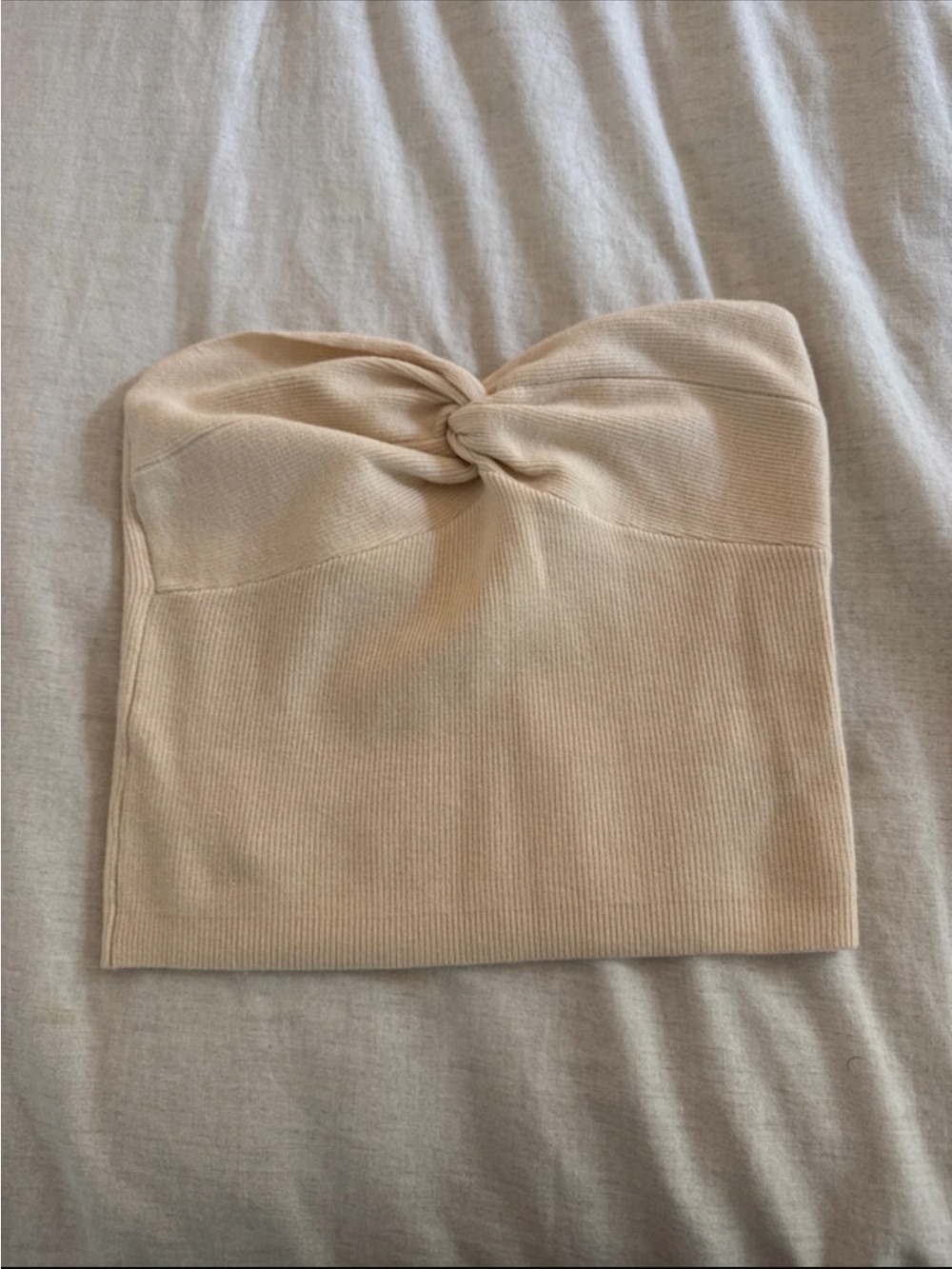 Strapless Twist-Front Ribbed Tube Top - Cream